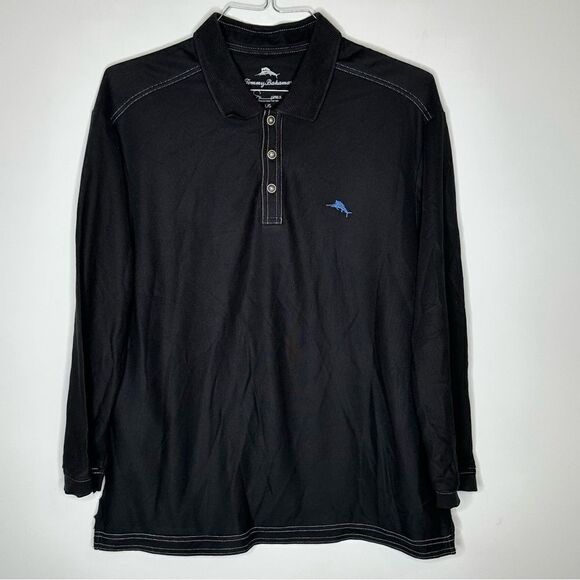 Tommy Bahama Charcoal Black 3/4 Sleeve Supima Shirt in Size Large - Picture 4 of 6